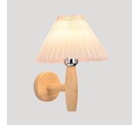 Fabric Wall Lamp, Bedside Wall, Wooden Candlestick Wall Light with Pleated Skirt Shade, E27 Lighting Fixtures, Living Room Decorative Wall Lamps, Retro Industrial Wall Lights(Wood Col