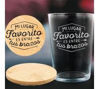 Fábrica de Regalos Mágicos | Vaso de sidra/cubata personalizado de 500ml grabado con frase y posibilidad de personalizar con nombre. Ideal para regalar en cualquier momento + posavasos grabado