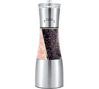 Fábrica de sal con tornillo Dree ajustable para camping, restaurante y parrilla y cuchara de salida para cocina, camping, sal, pimienta, molinillo 2 en 1, acero inoxidable, manual, doble sal, molinillo de sal
