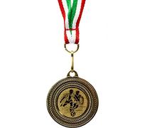 Fábrica de trofeos - Medallas de fútbol - Juego de 10 medallas de metal - Medalla de fútbol dorada para colgar para premios de premios - Medallas para niños con cinta verde y blanco rojo y emblema