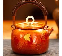 Fabricado por una tetera de cobre artesanal centenaria, hervidor de cerveza hecho a mano con grabado de hoja de arce para juego de té, pequeña capacidad