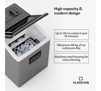 Klarstein FrostMaster máquina de hielo - hasta 40 kg/día, 34 cubitos en 15 min, carcasa de acero inoxidable, panel led, fácil de limpiar, ideal para casa y fiestas