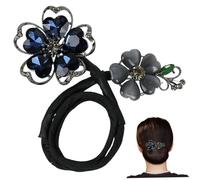 Fabricante de bollo de cabello exquisito cristal flor de la flor para el cabello fabricante de moño para cabello largo para mujeres elegantes accesorios de peinados, fabricante de moño negro