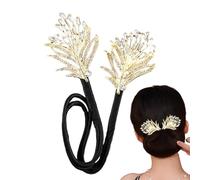 Fabricante De Moños Para El Cabello - Aleación De Diamantes Ďe Imitación 13.39x1.57in | Rizador Elegante Para Hacer Cabello Con Forma Đe Donut | Clips D́e Pelo D̄e Flor Azul Dorado, Pasadores