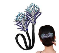 Fabricante De Moños Para El Cabello - Aleación De Diamantes Ďe Imitación 13.39x1.57in | Rizador Elegante Para Hacer Cabello Con Forma Đe Donut | Clips D́e Pelo D̄e Flor Azul Dorado, Pasadores