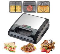Fabricante de sándwiches 3 en 1 y fabricante de waffle, tostadora de 750W con horneado de doble cara, máquina de bistec de placas antiadherentes extraíbles, Panini Press para hamburguesas de carne