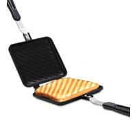 Fabricante de sándwiches de doble cara, aleación de aluminio no fabricante de sándwich de fondo plano de panini con rejilla de patrón para cocina en casa