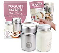 Fabricante de yogur de acero inoxidable con frasco de vidrio de 1 cuarto y libro de recetas completo para hacer más de 12 productos lácteos caseros y yogurts de leche