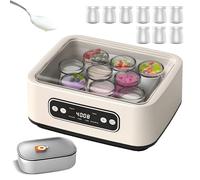 Fabricante de yogurt con termostato, fabricante de yogurt probiótico probiótico de 1.6 litros, 9 vasos, pantalla LCD Container de acero inoxidable con 4 modos para yogurt casero, vino de arroz, natto