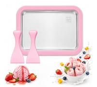 Fabricante Helados con 2 Espátulas, Máquina de helado enrollada, Heladera Enrollada Instantánea, Máquina de Helado Enrollado Casero DIY para Gelato Sorbete Yogur，Pink