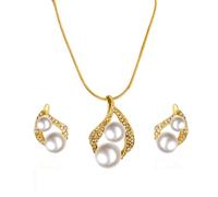 Fabricar Conjuntos oxidados Culturado Perlas Colgante Necklace Teardrop Pearl Dangling Earrings Cubic Zirconia Pearl Wedding Jewelry Set For Bridal Women Bridesmaids & Br Conjuntos (Gold, One Size)