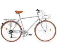 FabricBike Southken - Bicicleta Paseo Clásica 28", Bicicleta Retro, 7V, Portabultos, Manillar y Sillín Ajustable. (Southken Matte Grey + Cesta, M-54cm)