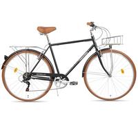 FabricBike Southken - Bicicleta Paseo Clásica 28", Bicicleta Retro, 7V, Portabultos, Manillar y Sillín Ajustable. (Southken Matte Black + Cesta, M-54cm)