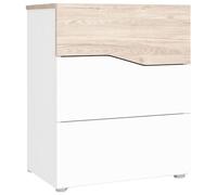 Fabrikit Mesita de Noche Cannes Estilo Moderno 3 cajones Blanco Mate y Sahara 54x65x35cm