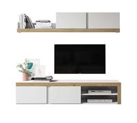 FABRIKIT Mueble de salón Comedor Fly 2 módulos Color Blanco y Naturale Estilo Moderno almacenaje 200x180x40 cm