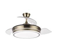 FABRILAMP AKUNADECOR - Ventilador de Techo Dorado Modelo BAYOMO S con Motor DC y 4 Aspas Retráctiles | Luz LED 59W | 3 Tonalidades | 6 Velocidades | Control Remoto | Función Invierno/Verano