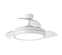 FABRILAMP - Ventilador de Techo con Luz LED 59W | Motor DC Modelo BAYOMO | 4 Aspas Retráctiles | 3 Tonalidades | 6 Velocidades | Control Remoto | Temporizador | Silencioso, Blanco, Mediano