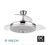 FABRILAMP PREMIUM Ventilador Dc Noto 72w 6120lm Cromo 3asp.desp.6velocidades 108d 3 Colores+rgb Bluetooth, Remoto, Memoria Y Altavoz Incluye mando a distancia y dos tijas de 10 y 25 centímetro