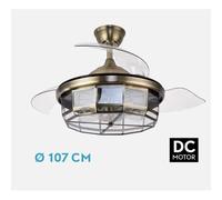 FABRILAMP PREMIUM Ventilador Motor Dc Tornado CUERO 5x BOMBILLA E27 107d 3aspas Desplegables 6velocidades C/remoto Y Temporizador 1/2/4H Incluye mando a distancia y dos tijas de 10 y 25 centímetro