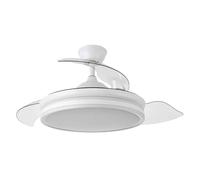 FABRILAMP - Ventilador de Techo con Luz LED 59W | Motor DC Modelo BAYOMO | 4 Aspas Retráctiles | 3 Tonalidades | 6 Velocidades | Control Remoto | Temporizador | Silencioso, Blanco, Mediano