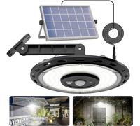 FabStyl Luz Solar Exterior de 3 Colores, 108pcs LED, 3000LM, Luz Colgante Solar Exterior con 5 Modos,Temporizador y Control Remoto, Luz Solares con Sensor de Movimiento para Garaje, Granero, Pabellón