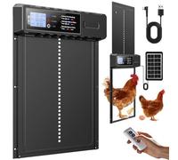 FabStyl Puerta Gallinero Automatica con Panel Solar de 3W, Puerta Automatica Gallinero con Encendido y Apagado Temporizado y Protección Antipinzamiento, Aluminio, Negro