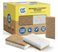 FabTab Esponjas de coco y celulosa, a base de plantas, esponjas de limpieza antiarañazos para platos, fregaderos, estufas, encimeras, esponjas de cocina inodoras, reutilizables, aptas para