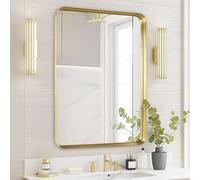 Fabuday Espejo dorado para pared de baño, espejo cepillado con marco rectangular de 36 x 24 pulgadas, espejo grande con borde dorado para colgar en dormitorio, baño, sala de estar, decoración de