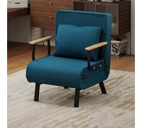 Fabulcozy Canapé Lit Convertible 3 en 1, Fauteuil Réglable 5 Positions, Housse Amovible Lin-Coton, Coussin Épais, Pieds Métal Trapèze Incliné, Accoudoirs en Bois et Métal, pour Salon/Bureau,Azul