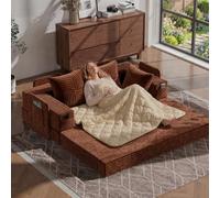 Fabulcozy Sofá Cama Convertible 2 en 1 de Pana, Sofá Plegable con Reposabrazos de Almacenamiento, Manta Lavable y Diseño Moderno, Sofá Ideal para Pequeños Espacios