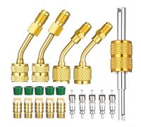 FABULETTA Kit de adaptador de latón para mini Split para R32 R454B R410A A2L con removedor de núcleo de válvula, juntas HNBR verdes a prueba de fugas, juego de accesorios de carga HVAC para
