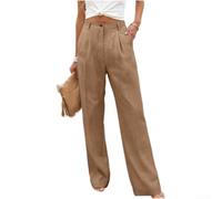FABULETTA Pantalones anchos de cintura alta para mujer, elásticos | Mezcla de algodón y lino, transpirable, agradable al tacto, fácil de limpiar, sensación natural