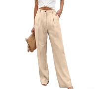 FABULETTA Pantalones anchos de cintura alta para mujer, elásticos | Mezcla de algodón y lino, transpirable, agradable al tacto, fácil de limpiar, sensación natural