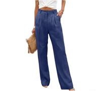 FABULETTA Pantalones anchos de cintura alta para mujer, elásticos | Mezcla de algodón y lino, transpirable, agradable al tacto, fácil de limpiar, sensación natural