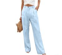 FABULETTA Pantalones anchos de cintura alta para mujer, elásticos | Mezcla de algodón y lino, transpirable, agradable al tacto, fácil de limpiar, sensación natural