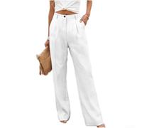 FABULETTA Pantalones anchos de cintura alta para mujer, elásticos | Mezcla de algodón y lino, transpirable, agradable al tacto, fácil de limpiar, sensación natural
