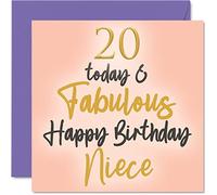Fabulosas tarjetas de cumpleaños 20 para sobrina - 20 Today & Fabulous - Tarjeta de feliz cumpleaños para sobrina de tío tía, tía, sobrina, regalos de cumpleaños, 145 mm x 145 mm, bonitas tarjetas de