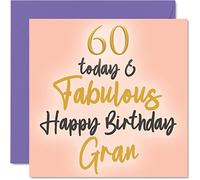 Fabulosas tarjetas de cumpleaños 60 para abuelas - 60 Today & Fabulous - Tarjeta de feliz cumpleaños para abuela de parte de nieta nieta, nieto, tarjetas de felicitación encantadoras de regalo de