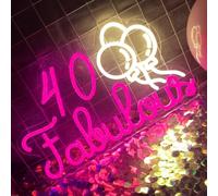 Fabulous 40 Letrero de neón LED rosa luz ambiental para fiesta de cumpleaños decoración para fiesta de 40 cumpleaños luz ambiental nocturna decoración de pared 5V (blanco cálido + rosa)