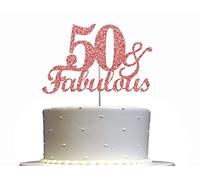 Fabulous & 50 adornos para tartas de oro rosa, ideal para decoración de fiesta de 50 cumpleaños, calidad prémium, con purpurina de doble cara, resistente y de acrílico, fabricado en Estados Unidos.