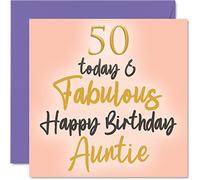 Fabulous 50th Birthday Cards for Auntie - 50 Today & Fabulous - Happy Birthday Card for Auntie from Nephew Niece, Auntie Birthday Gifts, 145mm x 145mm Lovely Greeting Cards Gift for Aunt Aunty