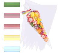 Faburo 100 bolsas de conos para caramelos, golosinas, bolsas de regalo con 100 cintas de unión para caramelos, bombones, 25 x 15 cm