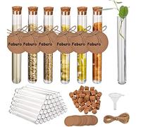 Faburo 100 tubos de ensayo con corcho, 16x100 mm (14 ml), tubos de ensayo con corcho con 100 etiquetas de papel kraft+30 m de cuerda de cáñamo+1 embudo, para manualidades artesanales, espías, flores