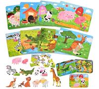 Faburo 8Pcs Puzzles de Madera 56 Piezas, Bloques de Rompecabezas de Animales Juguete Educativo Montessori, Madera Puzzles Infantiles 3 4 5 años