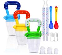 Faburo Chupete Fruta Bebe 12 Pcs | Mordedor Bebe Refrigerante, Cosas para Bebes con Chupetero, Cuchara Bebe Aprendizaje y Cepillo Dientes, Alimentador Antiahogo Chupete Comida Accesorios Bebes Sin BPA