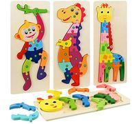 Faburo - Puzle de madera, 4 piezas de animales de Jigsaw Puzzle de encaje, juguetes montessori educativos para niños 2, 3, 4, 5 años (grande, 30 x 12 cm)
