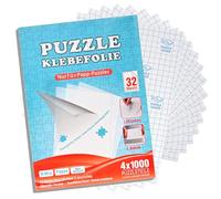 Faburo Puzzle lámina adhesiva, 32 unidades Super Puzzlekleber para 4 x 1000 piezas, 8 x 500 piezas, 20 x 29 cm, lámina adhesiva transparente para niños y adultos, rompecabezas adhesivo transparente