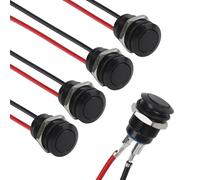 FACAIIO 5 interruptores de botón momentáneos de metal de 12 mm, color negro, 1NO con cable presoldado de 20 cm, IP66 IK09, impermeable, antivandálico, para instrumentos de computadora de coche