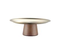 FACAIIO Bandeja de acero inoxidable con base de madera, plato de exhibición de frutas estilo coreano para postres, 17/20/22 cm, bandeja redonda para postres, panadería, cafetería o decoración del