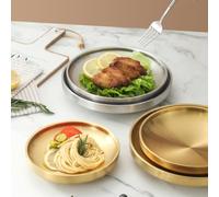 FACAIIO Bandeja redonda de doble capa dorada cepillada, de acero inoxidable, para servir en casa, fiesta, decoración de mesa, 17-23 cm